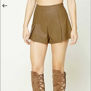 Pleated Faux Leather Shorts
